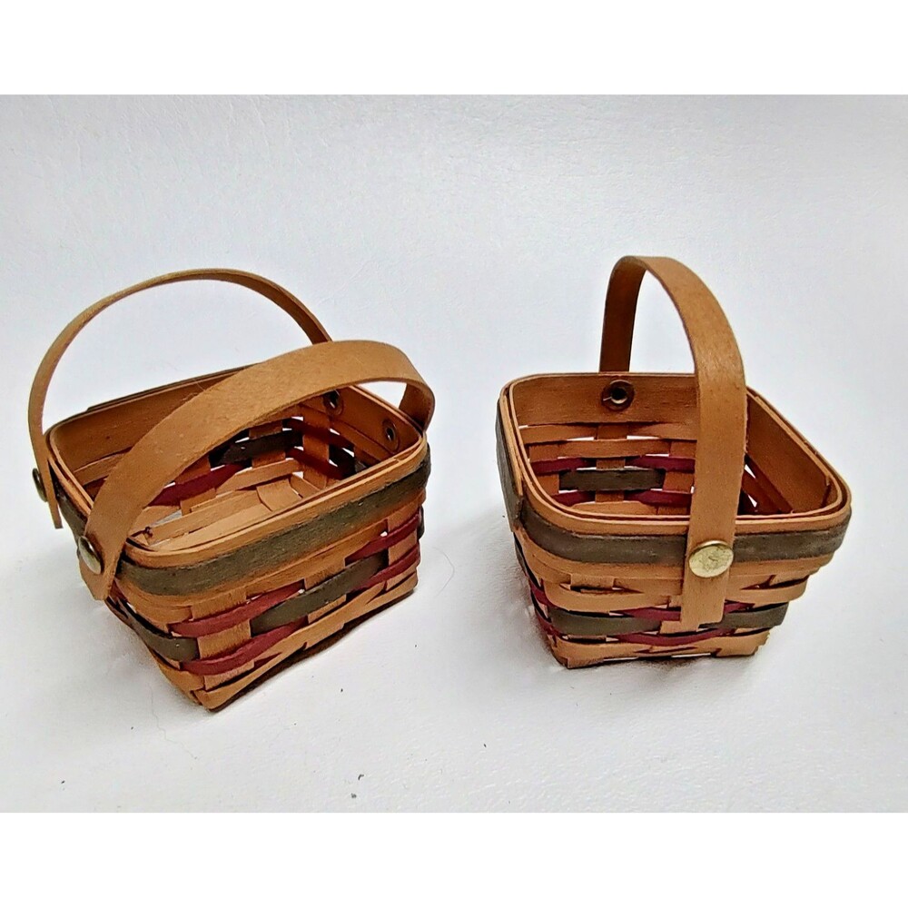 2 Vintage MBH Miniature Collectable Basket Woven 1995 & 96 Square 2.25" x 1.5"